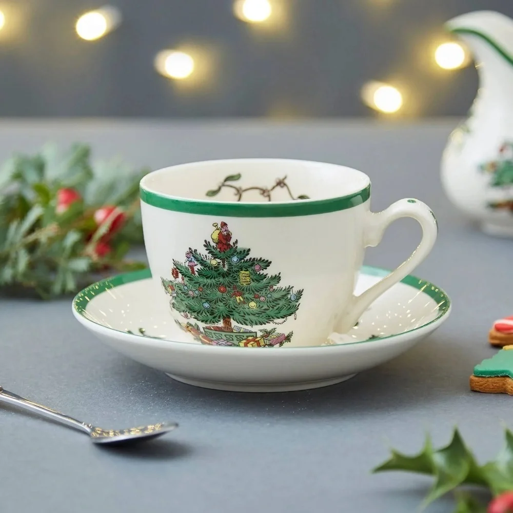 2 Spode Christmas Tree Tea Cup and Saucer Made in England